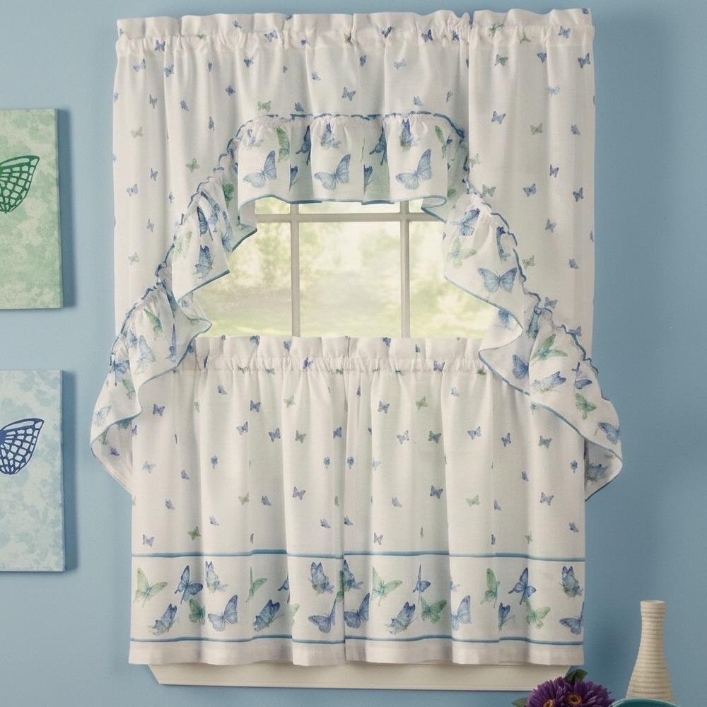 Saturday Knight Mariposa Butterfly Tier Swag‎ Curtain Set 58x24 NEW Cottagecorei